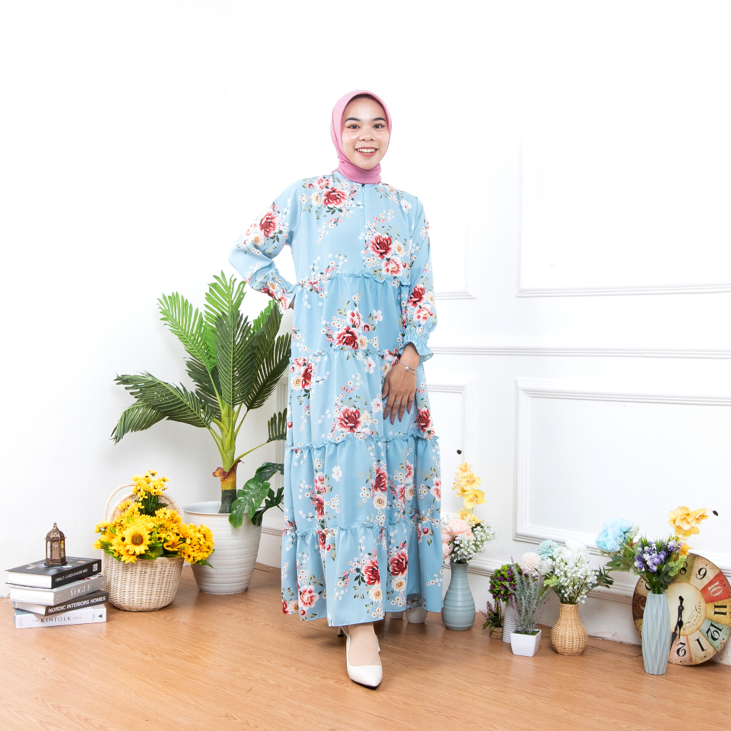 VS - GAMIS EMMA MAXY MUSLIM WANITA FLORAL / DRESS MUSLIM WANITA BUSUI / BAHAN SHAKILA AIRFLOW