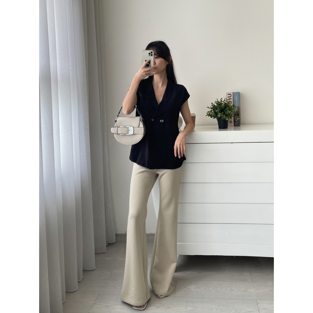 Kadaka T-0289 Top V Neck Blouse Wanita Detail Kancing