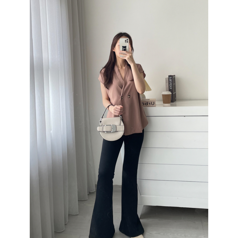 Kadaka T-0289 Top V Neck Blouse Wanita Detail Kancing