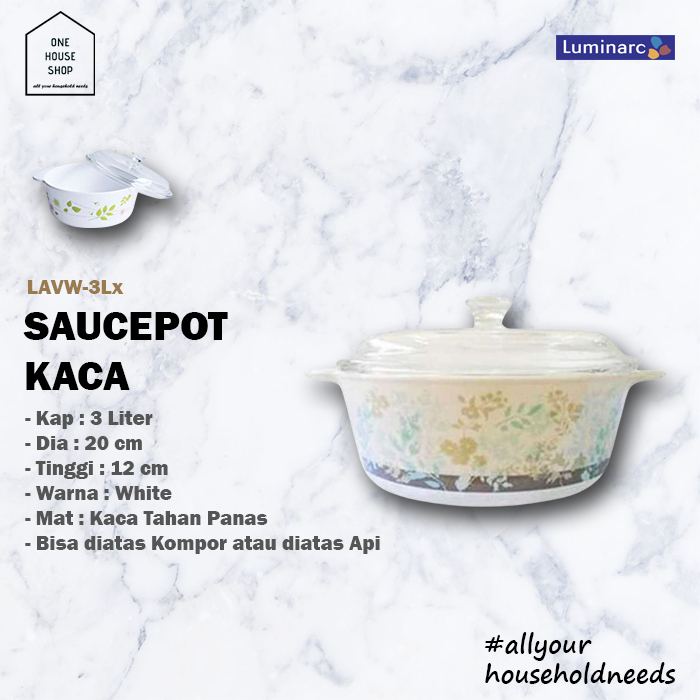 Panci Masak Pot Kaca Luminarc Vitro Casserole Amber Tutup 3 Liter