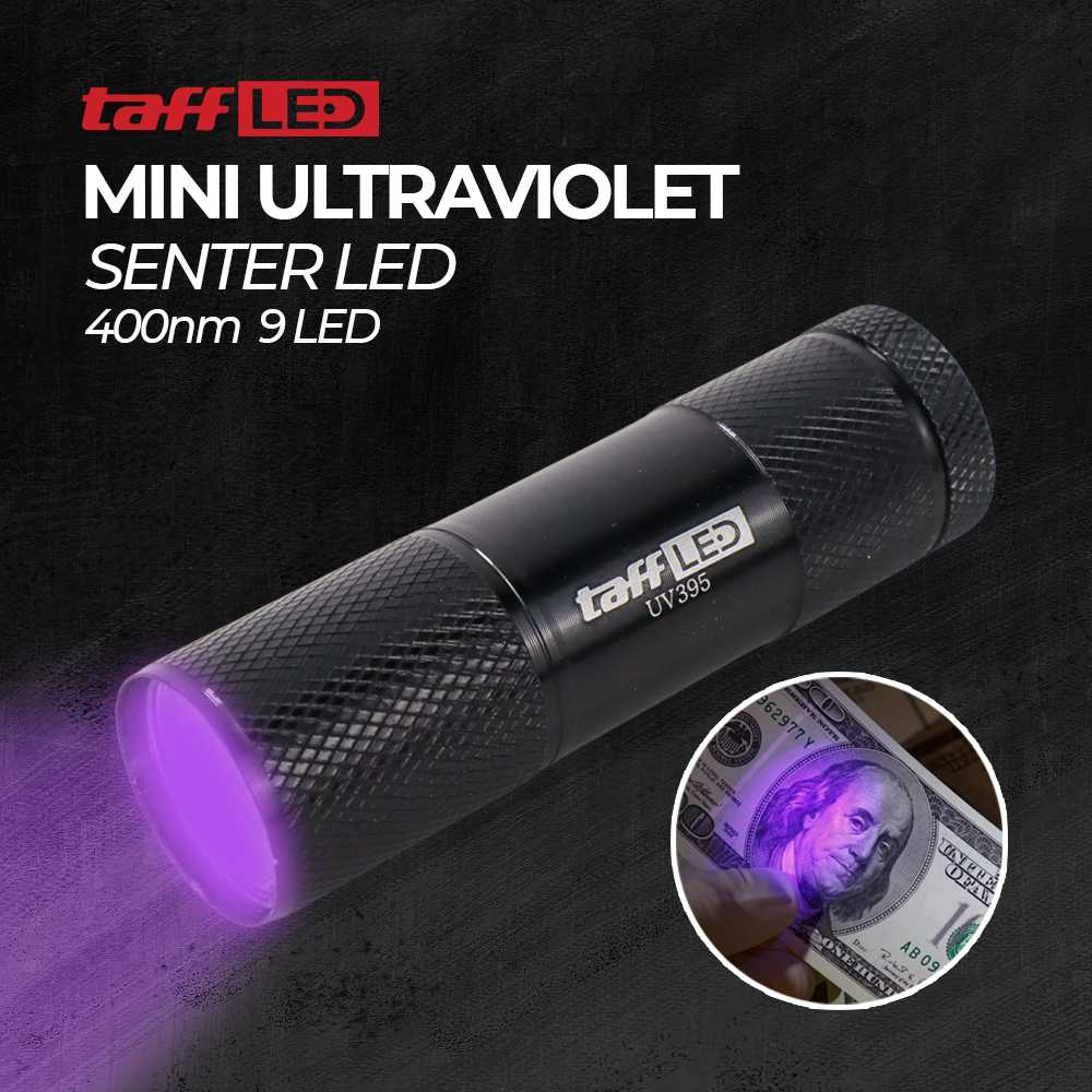 Taffled UV-395 Senter Led Mini Uv Senter Uv Light Ultraviolet UV 400nm 9 LED Senter Cek Uang Palsu S