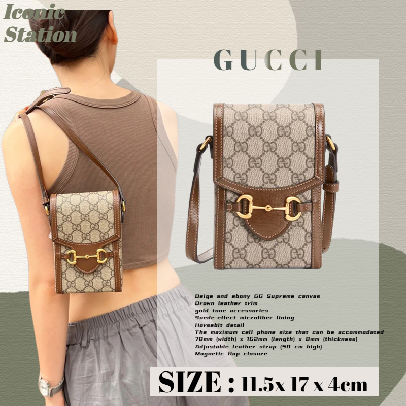 ✅: New 100% authentic Gucci bag  GUCCI Horsebit 1955 seri tas tangan mini/tas ponsel wanita jual pan
