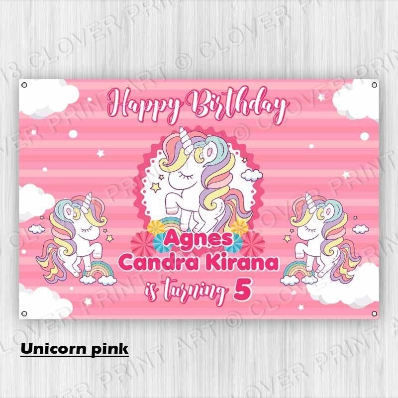 Backdrop Ulang Tahun Unicorn Birthday Banner Kuda Unicorn