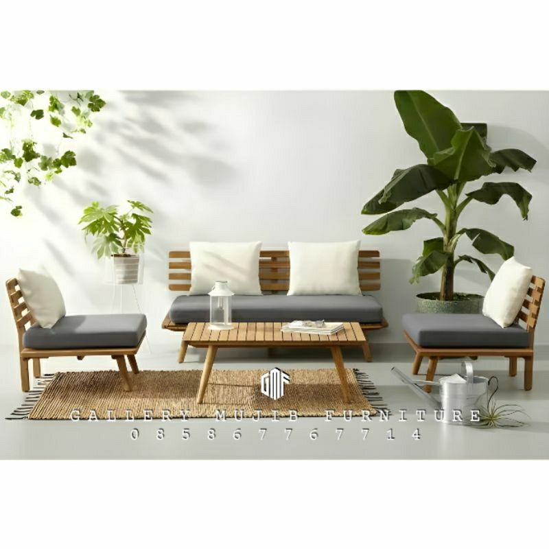 Kursi tamu outdoor jati kursi teras minimalis kursi tamu kayu jati bantalan