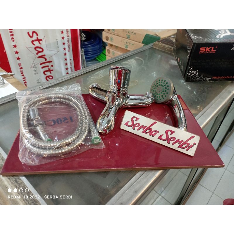 (KRAN MIXER PANAS DINGIN + SELANG SHOWER) Kran bathup mixer air panas set selang shower mandi