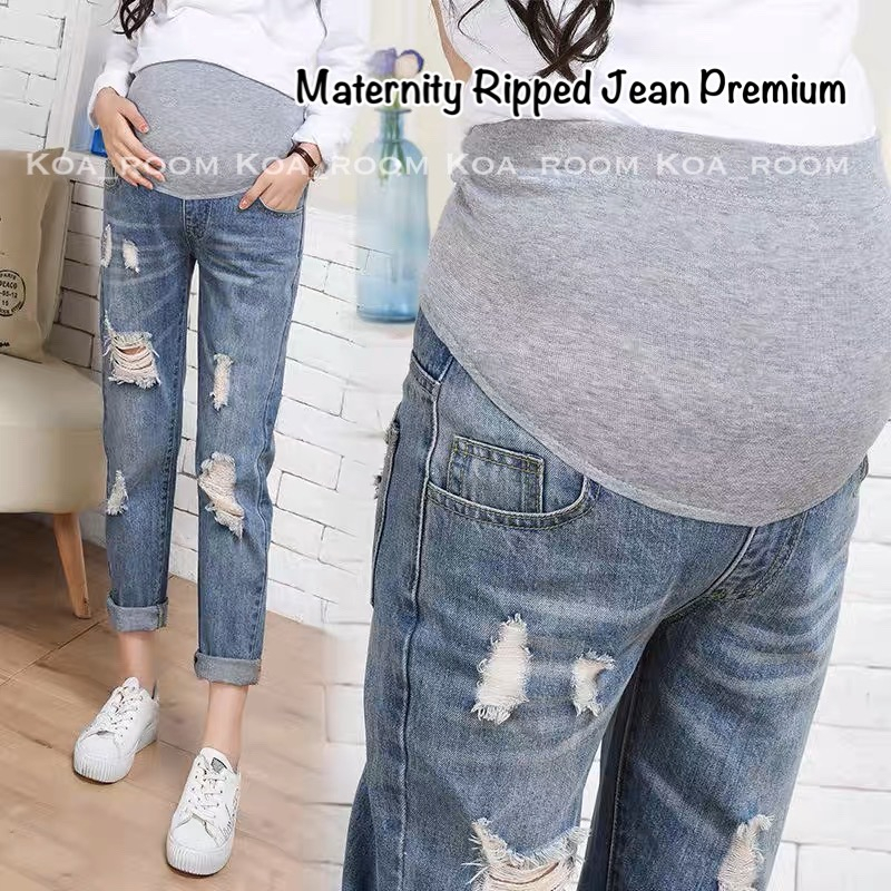 NEW!!!PREMIUM Maternity Ripped Jeans ( Celana Hamil Jeans Robek Premium )