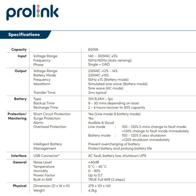 650VA UPS PROLINK PRO700SFC 360 Watt Super Fast Charging Line Interactive Garansi Resmi 1 Tahun