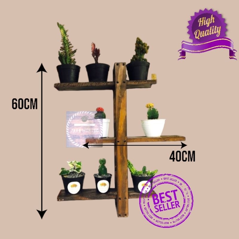 RAK GANTUNG SEKAT 3 KAYU JATI BELANDA HIASAN DINDING DEKORASI RUMAH