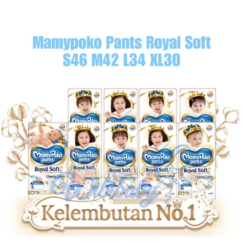 MamyPoko Royal Soft Pants Organic Cotton Boy / Girl S46 M42 L34 XL30