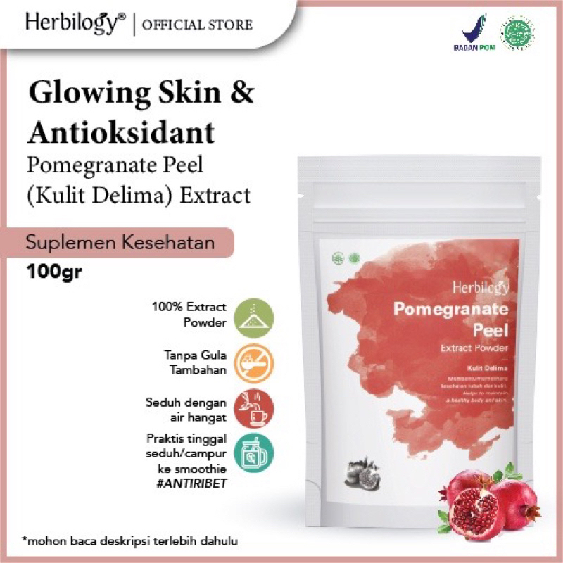 Herbilogy Pomegranate Peel (kulit delima) extract powder 100gram / antioksidan / kulit glowing / mencegah jerawat / anti aging