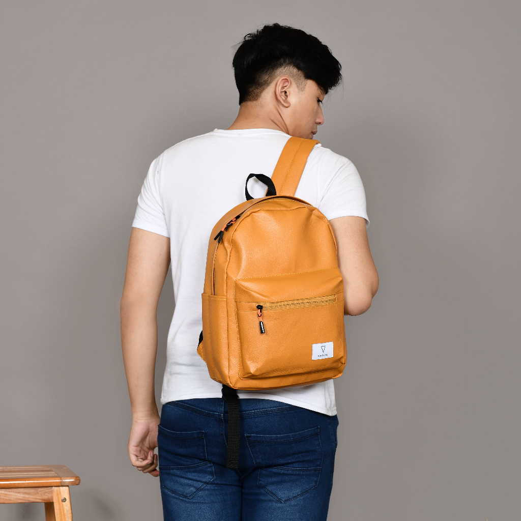 Tas Ransel Backpack Kulit Sintetis PU Pria Wanita Bisa Cod Kuliah Sekolah Kerja - Vaccil Bufo