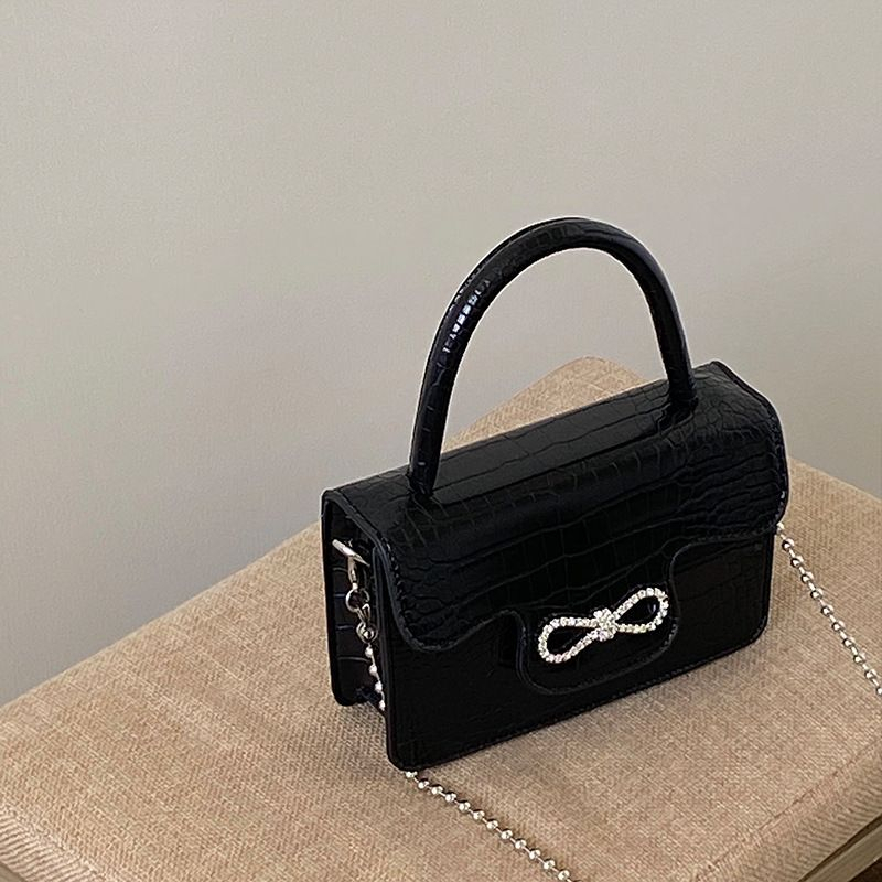 FT74 Tas Wanita Kulit Bahu selempang pesta mutiara hitam 18.5 x 5 x 10 cm