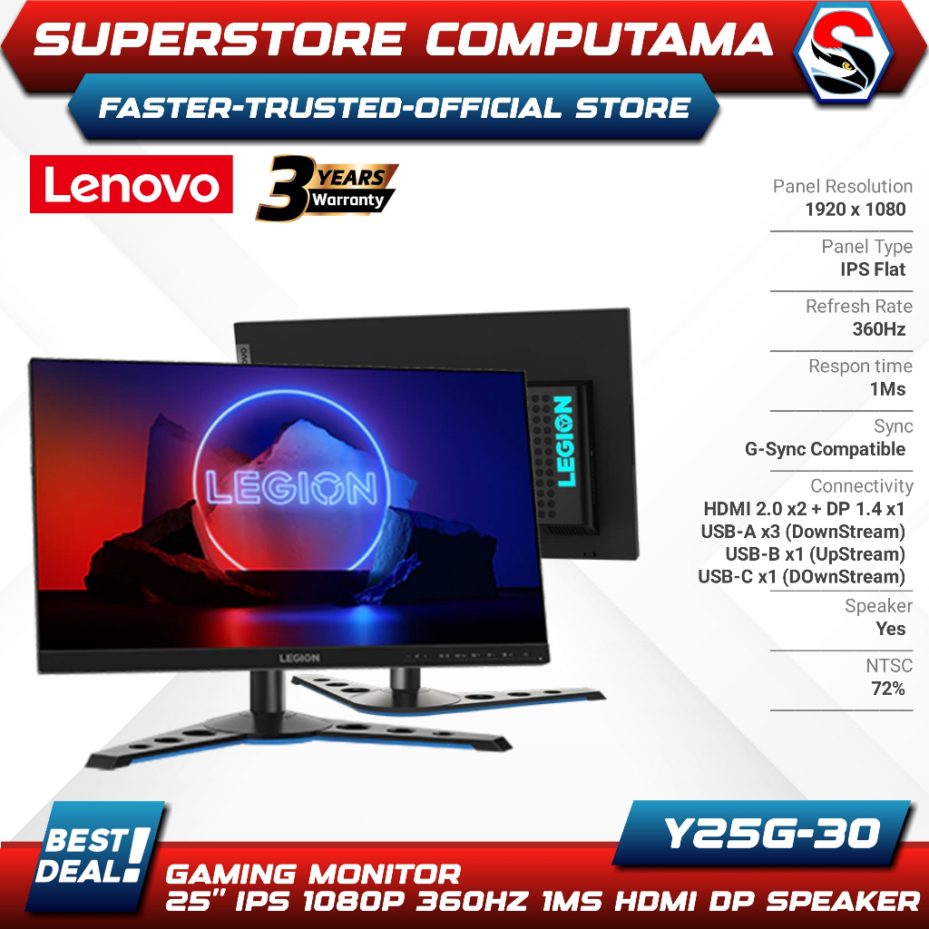 Monitor Lenovo Y25g-30 25" IPS 1080p 360Hz 1Ms HDMI DP USB-C Speaker