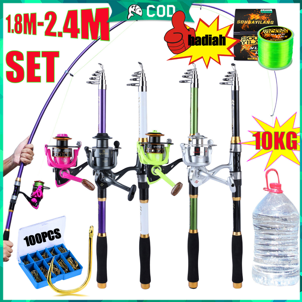 Sougayilang Set Pancing 1.8M-2.4MJoran Teleskopik 6-7 Bagian Joran Pancing and alat pancing set  Ikan Mas FRP Bahan Pancing Beban Maksimum 8Kg Telescopic Joran Pancing For Joran