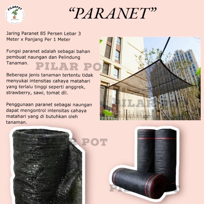 Jaring Paranet 65% - 75% penutup tanaman kebun Lebar 3 Meter x Panjang Per 1 Meter - Awet dan siap pakai