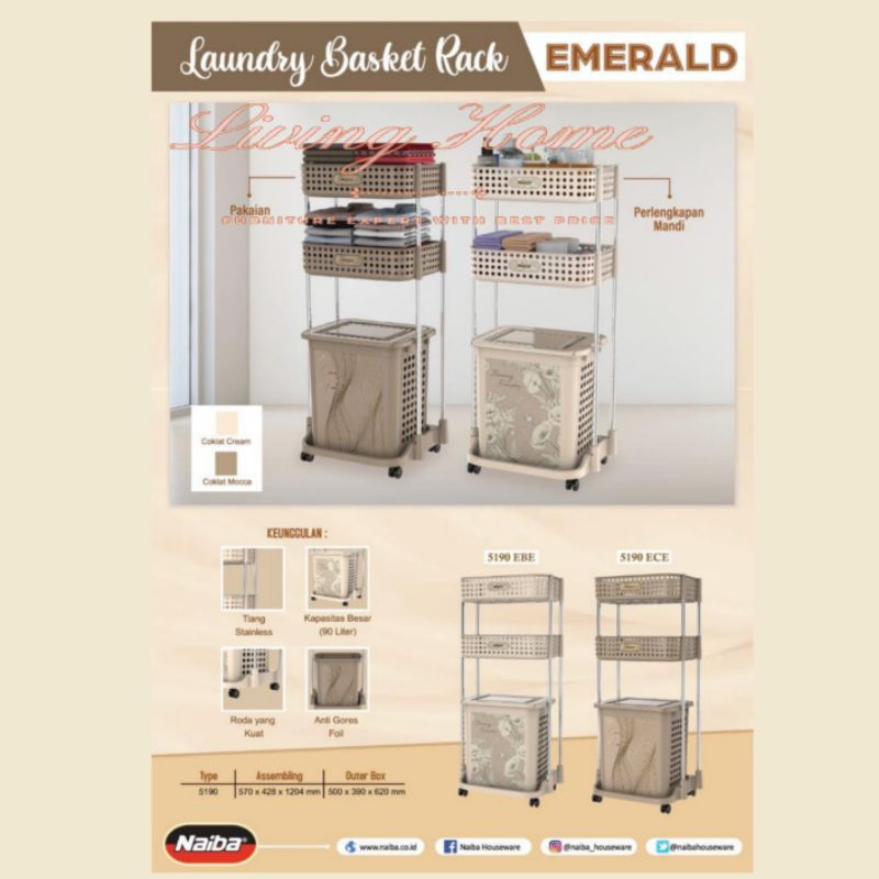 Laundry Basket Besi Stainless + Roda Type Emerald