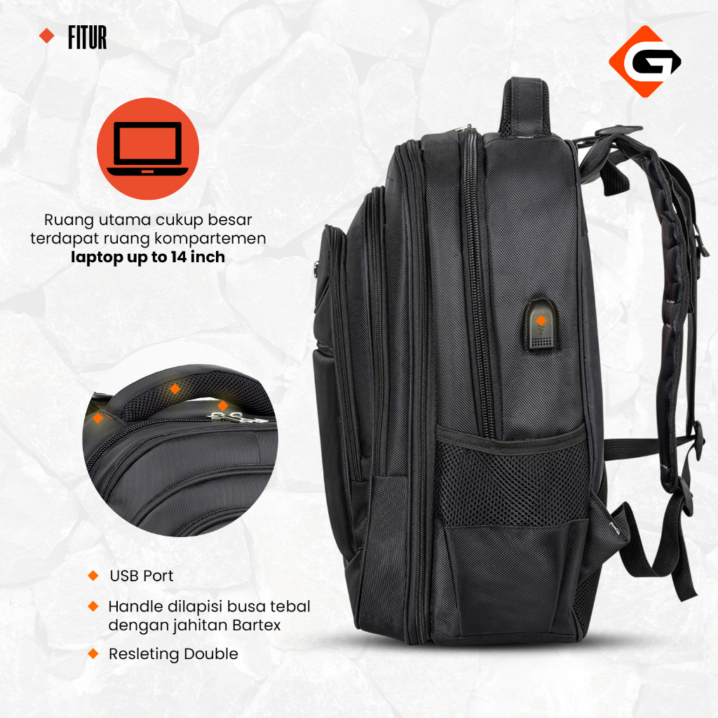 GOLDVERS Tas Ransel Sekolah 18 inc Original Backpack Pria Wanita FREE USB Port Tas Laptop Ransel Import