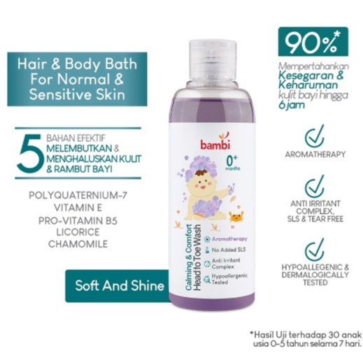 [BPOM] Bambi Baby Calming &amp; Comfort Head To Toe Wash 200 ml / Sabun &amp; Shampoo Bayi Kulit Normal Sensitif | PH Balance | Sabun &amp; Shampo / Sampo / Hair &amp; Body Wash / Baby Bath /MYMOM