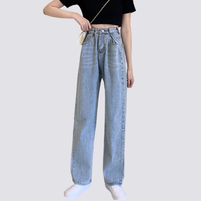 XIAOZHAINV Korean Celana Panjang Wanita High Loose Jeans