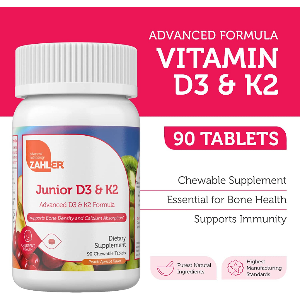 Zahler Junior D3 + K2 2000IU 90 Chewable Tablets Vitamin Anak K2 D3