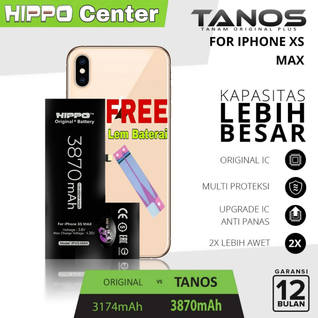 Hippo Baterai iPhone XS MAX Battery Hippo Tanos iPhone XS MAX Double Power
