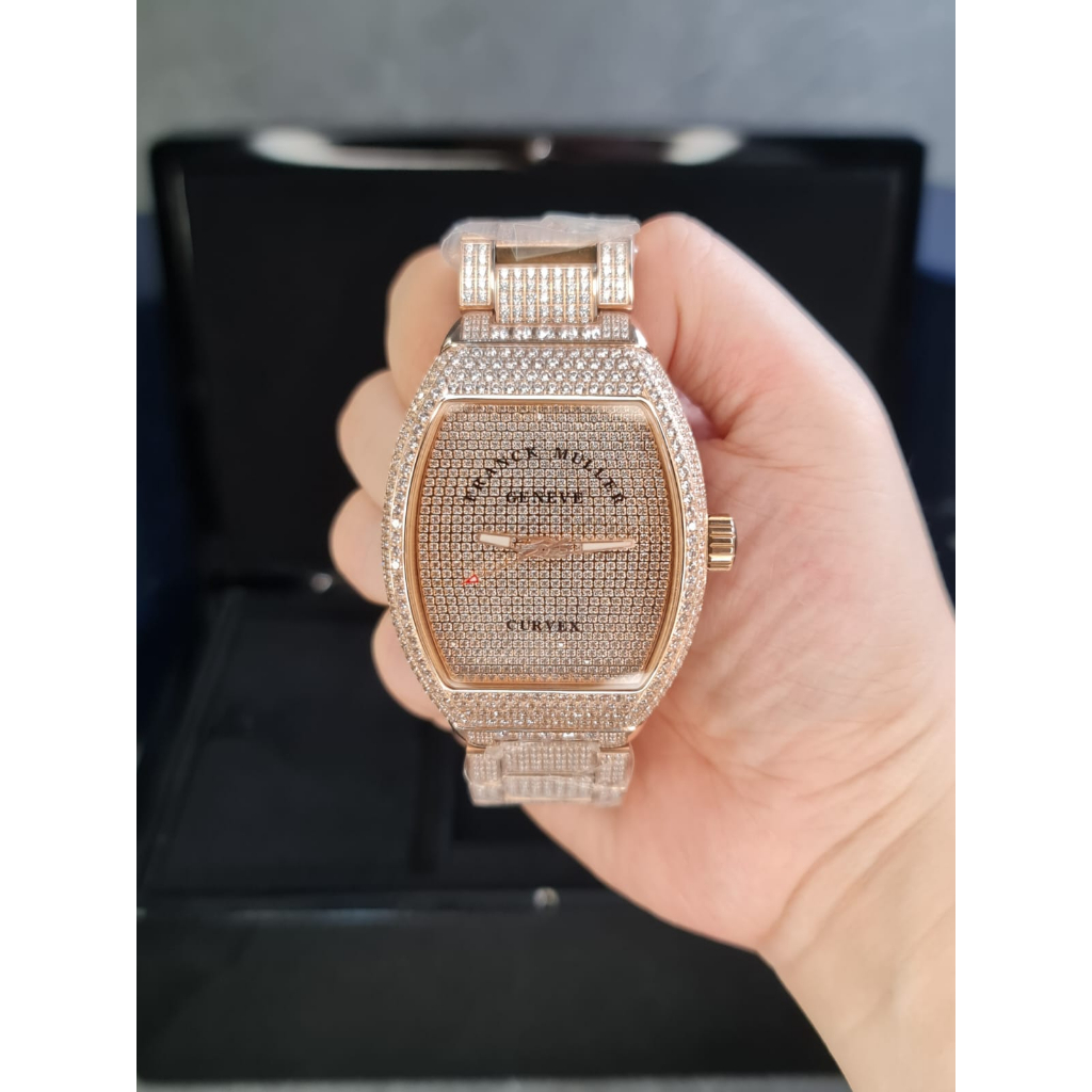 Jam Frank Muller Vanguard Curxex Chain Frosted Diamonds Rosegold Original King Clone 1:1