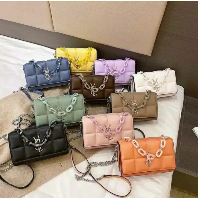 tas selempang wanita YSL murah kekinian aesthetic tas rantai tas bantal berkuitas
