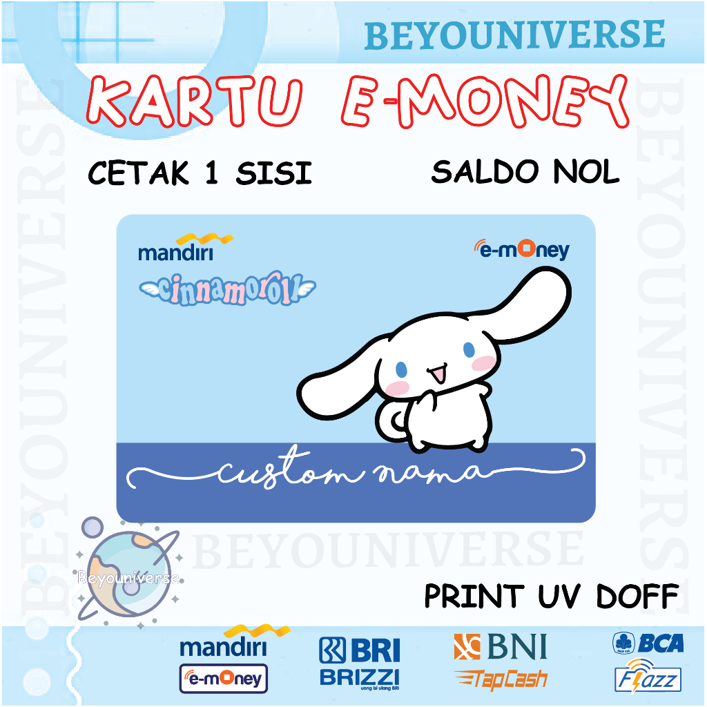 Emoney Cinnamoroll Sanrio Custom Nama Etoll Kartu Mandiri E-money BCA Flazz E-toll BNI Tapcash BRI B