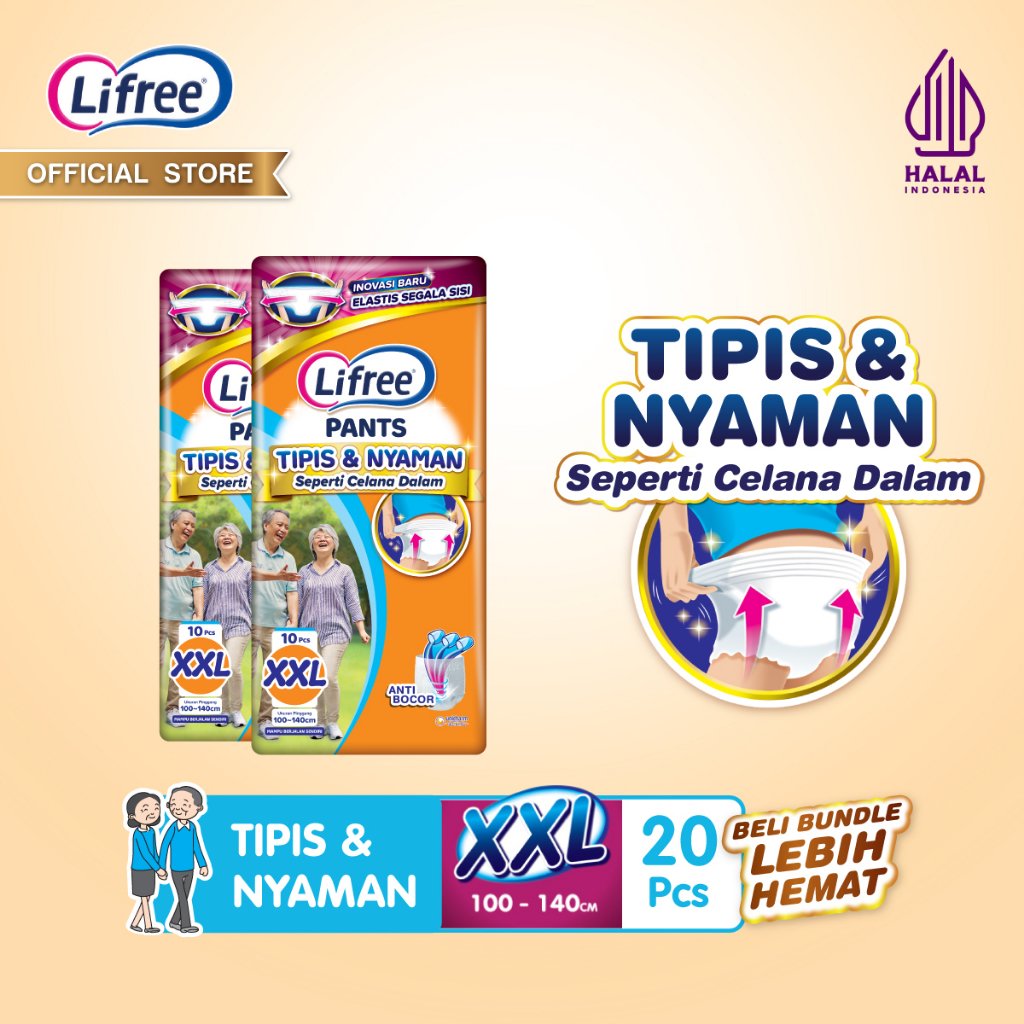 Lifree Popok Dewasa Celana Tipis &amp; Nyaman Bergerak - XXL 10 - 2 Packs