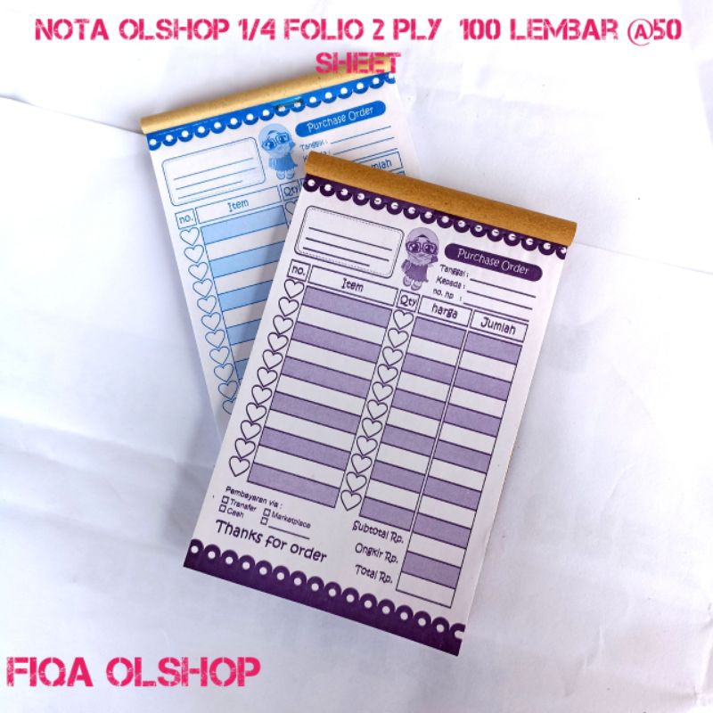 

NOTA OLSHOP 2 RANGKAP NCR 1/4 FOLIO | NOTA OLSHOP MURAH @50 SHEET