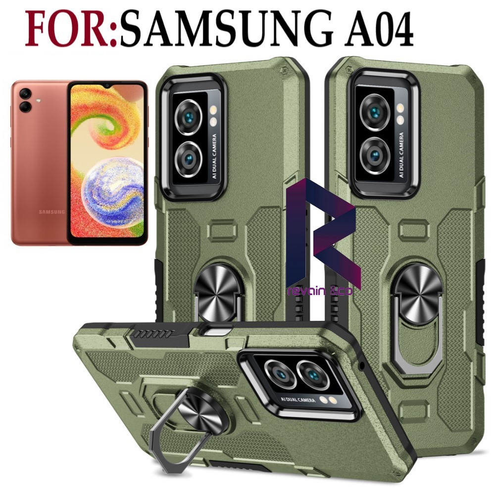 Case Armor SAMSUNG A04 Iring Cincin Magnetic Kesing Hp Protect kamera Premium Hard Case Standing Robot Pelindung Kamera