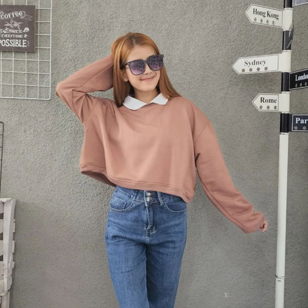 Sweater Crop Kerah Polos Wanita | COLLAR CROP Sweater Wanita Oversize | Sweater Crop Korean Style Wanita