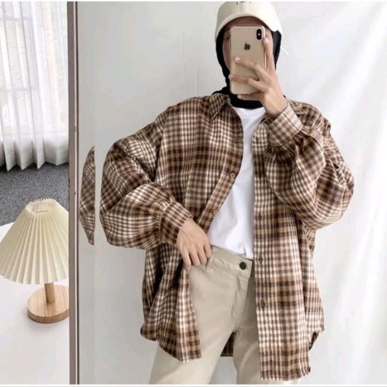 KEMEJA FLANEL WANITA KEMEJA OVERSIZE KEMEJA KEKINIAN OUTER FLANEL