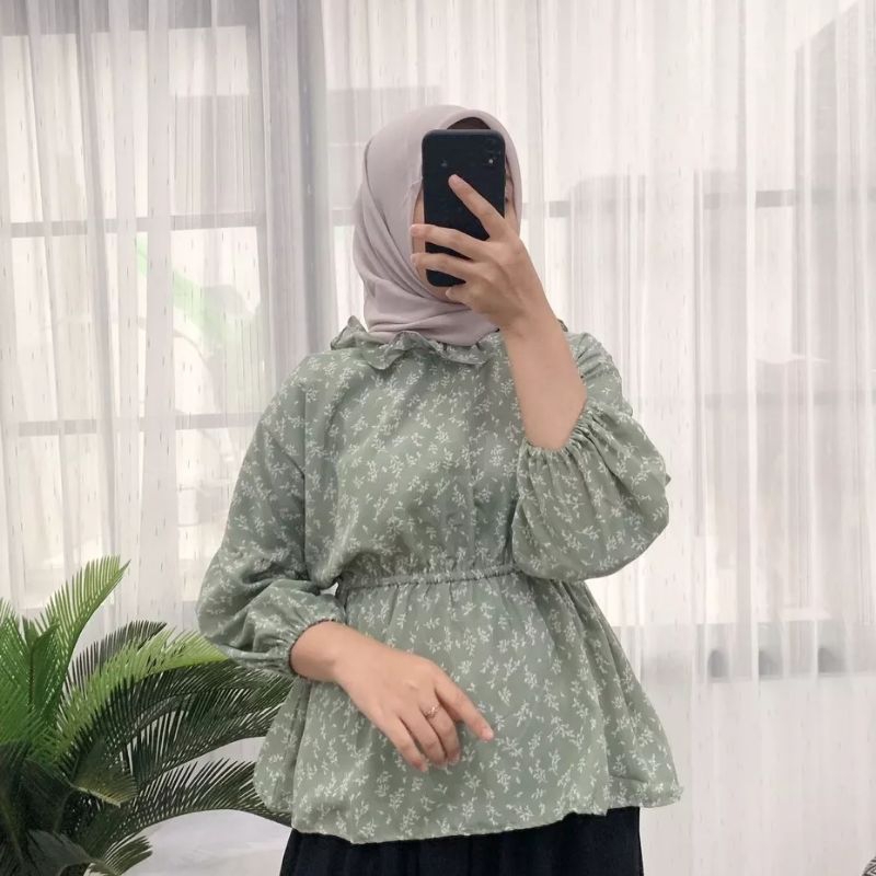 BLOUSE MOTIF BUNGA/ FLOWY BLOUSE KERUT PREMIUM/ BLOUSE WANITA/ FLORA BLOUSE KOREA