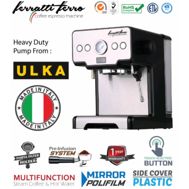 Mesin Kopi Espresso FERRATTI FERRO FCM 3605 dengan Pressure Gauge 15 Bar | Gustino | Gemilai |Latte | Cappucino