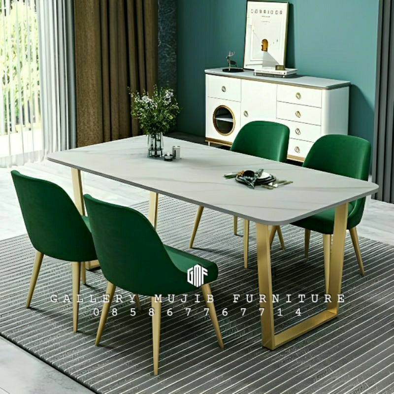 Set Meja Makan Minimalis Top Marmer set meja makan modern 4 kursi mewah