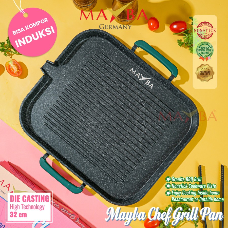 BARBEQUE GRILL PAN CHEF GRILL MAYBA Panci Panggang/alat pemanggang/penggorengan wok pan 32cm