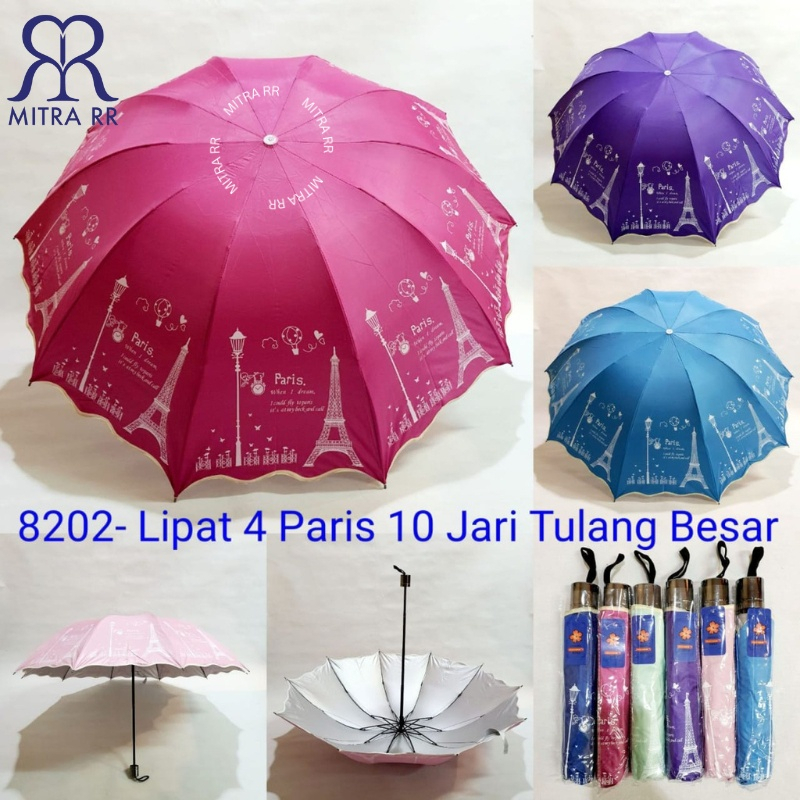 Payung 10 R Jari Besar Jumbo Motif Paris | Payung Paris Lipat 4 Anti UV (Free Bubble Wrap)