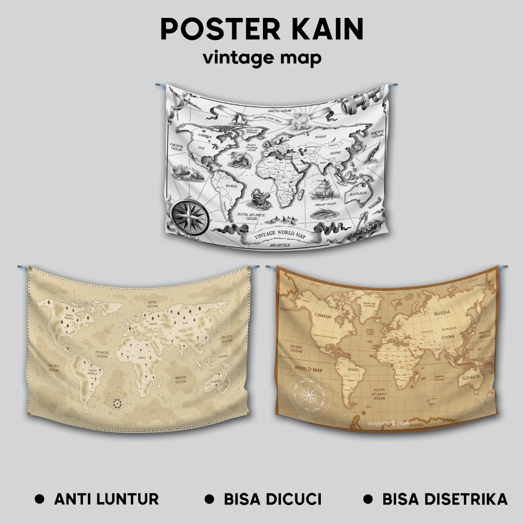 POSTER KAIN JUMBO AESTETIK DEKORASI KAMAR PETA DUNIA VINTAGE