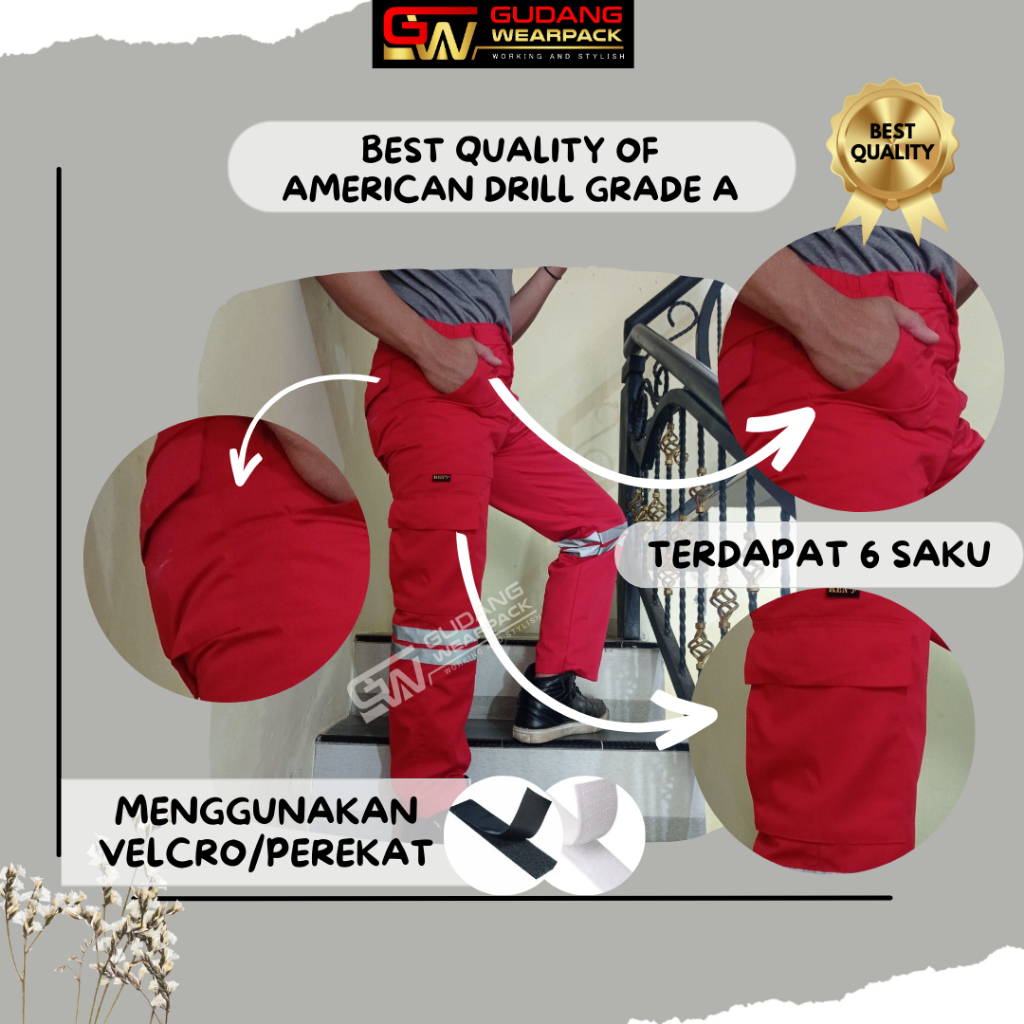 Gudang Wearpack - Celana Kerja Seragam Proyek Warna Merah