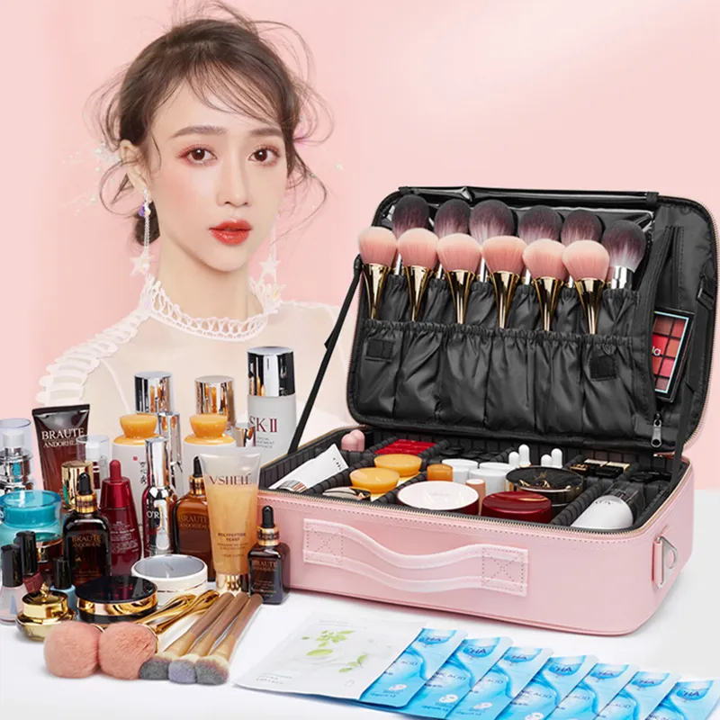 Tas Organizer Makeup Kosmetik Portable Travel Two Layer - EC40 - Pink