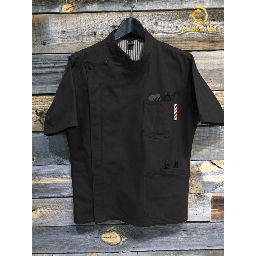 Kemeja/Baju/seragam Barber katun tebal varian warna plus bordir logo