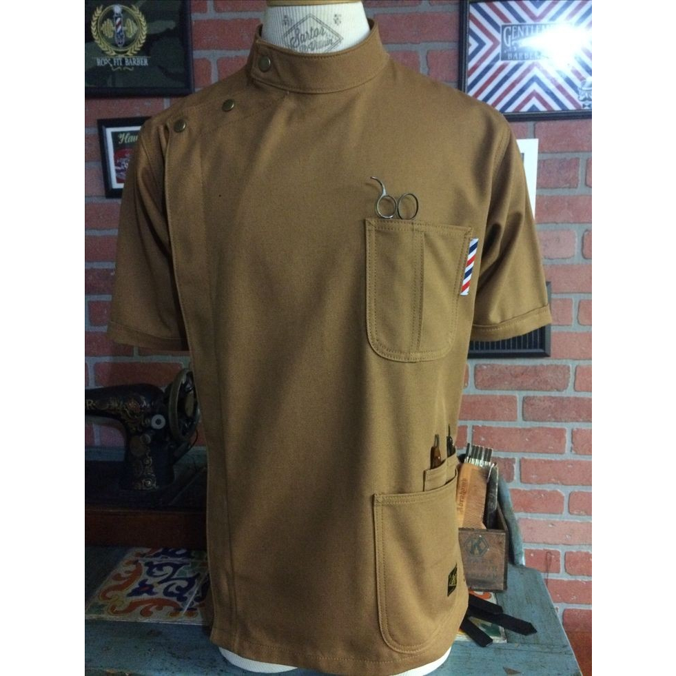 Kemeja/Baju/seragam Barber katun tebal varian warna plus bordir logo