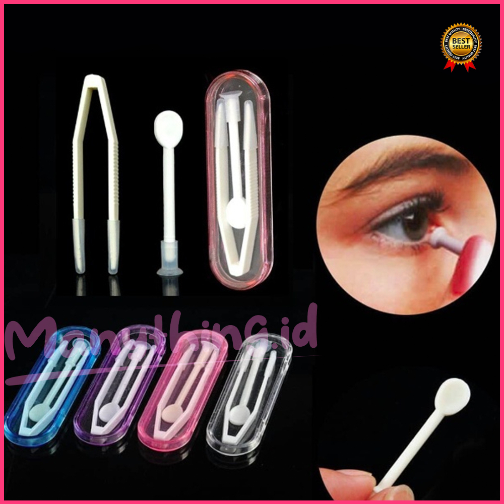 Alat Bantu Pasang Lensa Kontak Contact Lens / Aplikator Capitan Penjepit Soflen Tweezer Stick Pinset Plastik applicator Silikon Soft Lens / Jepitan Softlens + Box