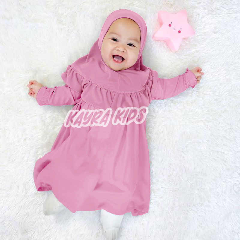 Baju Gamis Anak Perempuan 0-3 tahun Baju Muslim Bayi Free Jilbab Dress Lebaran