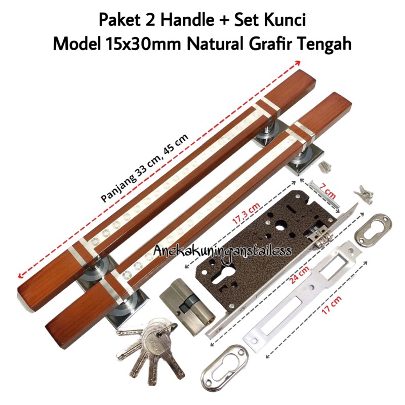 paket 2 handle pintu set kunci model grafir tengah tarikan gagang pintu rumah minimalis pegangan handel hendel pintu rumah stainless antik karat