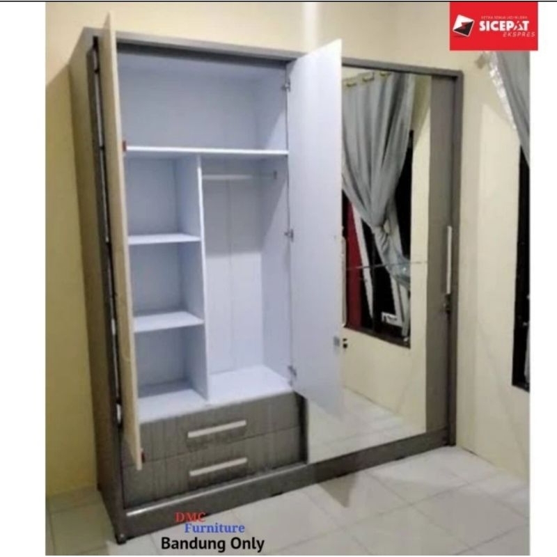 LEMARI BESAR LEMARI PAKAIAN LEMARI BAJU MINIMALIS  MODERN LEMARI JUMBO LEMARI WARDROBE LP ELITE 4D SS SIANTANO