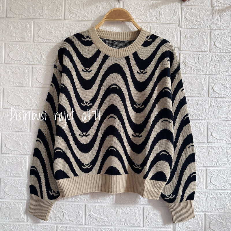 LEA ZEBRA ABSTRAK SWEATER RAJUT STRIPE ATASAN KOREA WANITA