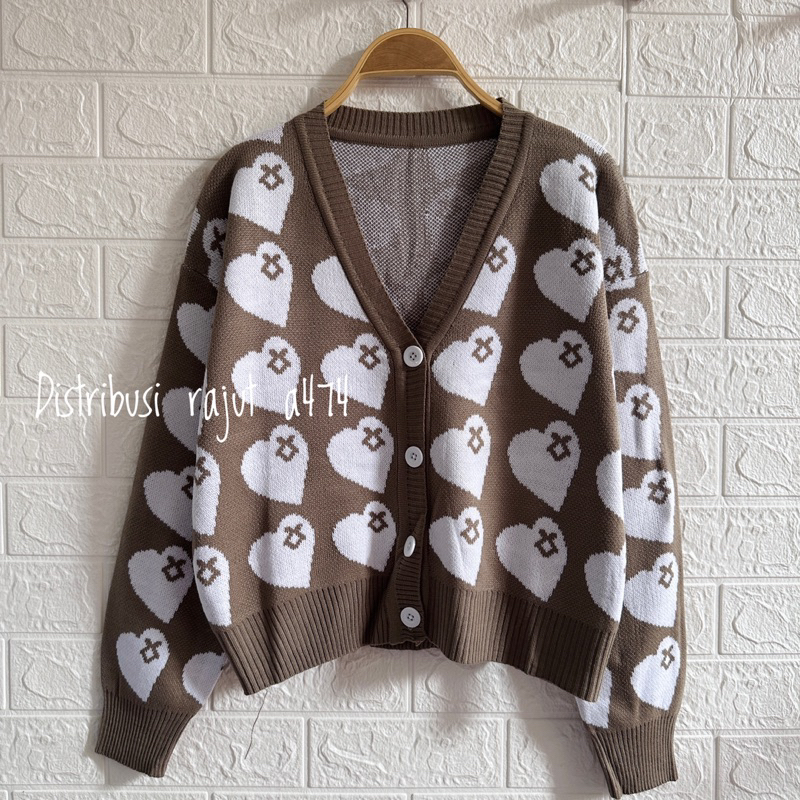 UIDA CARDIGAN RAJUT MOTIF LOVE ATASAN KNIT KOREA WANITA