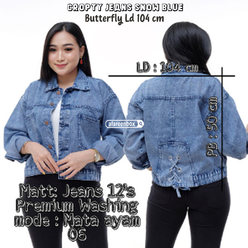 AFAREEN - Jacket Crop Jeans Wanita Jaket Jeans Denim Ld 104 cm